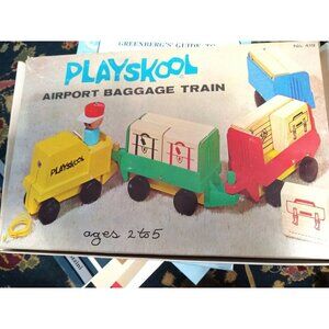 NEVER PLAYED VINTAGE PLAYSKOOL AIRPORT BAGGAGE TRAIN TOY IN ORIGINAL BOX